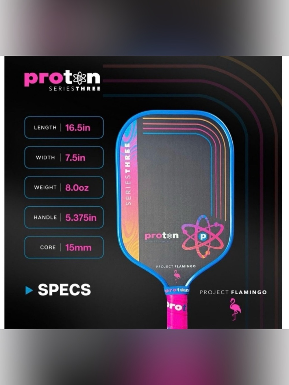 Proton Flamingo Pickleball Paddle. Series Three. Project Flamingo. Pink. UEC!